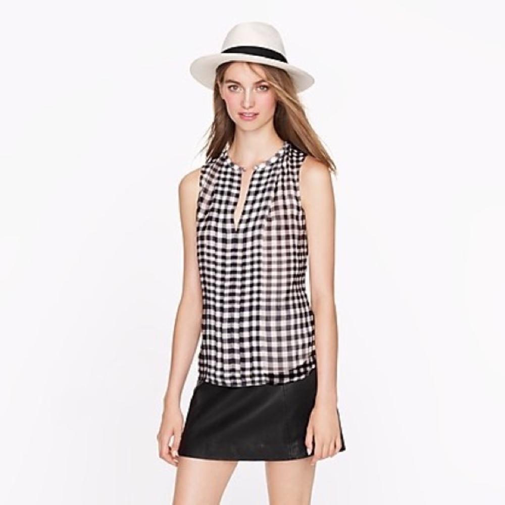 Like New J Crew Silk Gingham Sleeveless Top